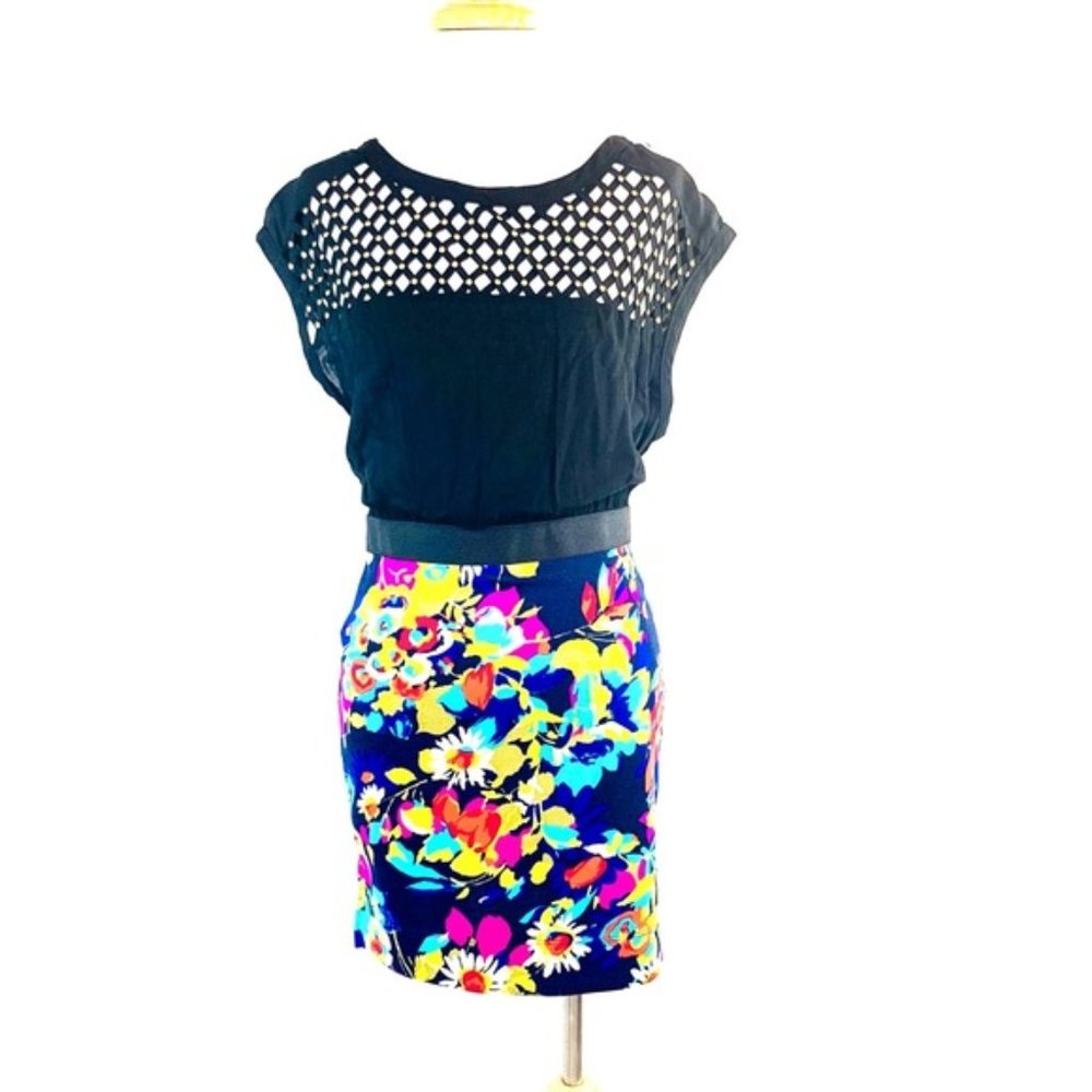 FREE PEOPLE Poison Apple Floral Fit & Flare Studded Top Dress Colorblock Size SP - Picture 5 of 9